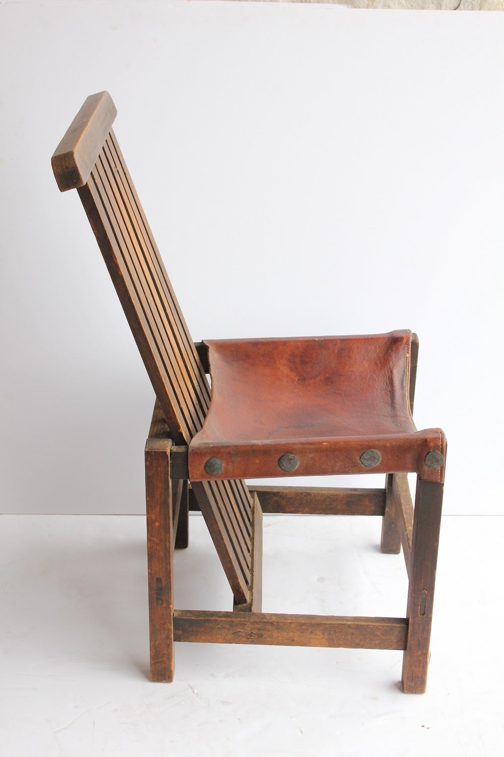 Antique Leather & Oak Accent Chair