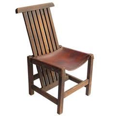 Antique Leather and Oak Accent Chair