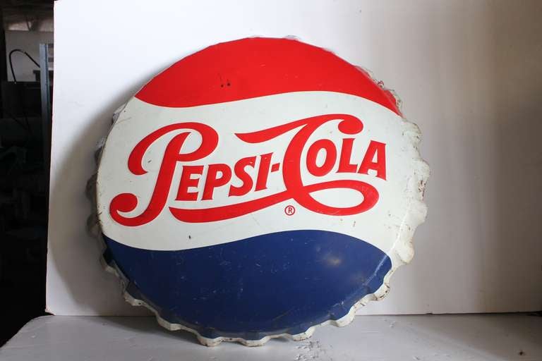 Over sized vintage original metal Pepsi Cola bottle cap sign.