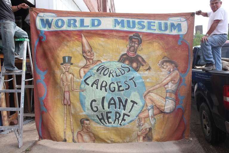 Original American mid century hand painted on canvas circus sideshow banner 