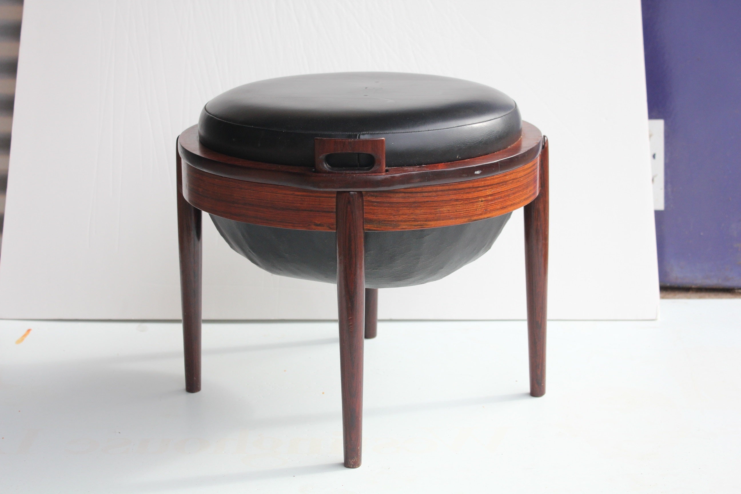 Rare Rosewood & Leather Stool/Side Table by B. J. Hansen For Sale