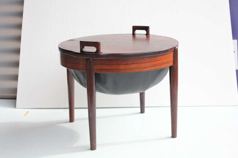 Rare mid century rosewood and leather stool/side table by B. J. Hansen