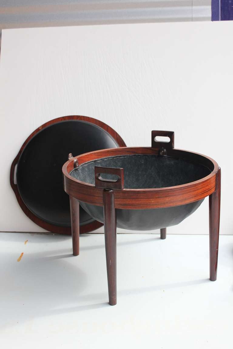 Mid-Century Modern Rare Rosewood & Leather Stool/Side Table by B. J. Hansen For Sale