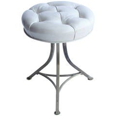 Midcentury Swivel Tufted Leather and Brass Stool
