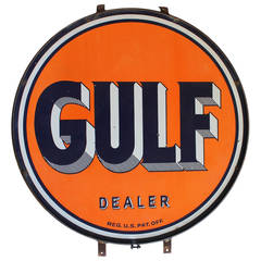 Large 1950s Double Sided Porcelain "Gulf Dealer" Sign