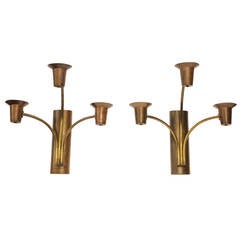 Large 1930s Brass Wall Sconces 10