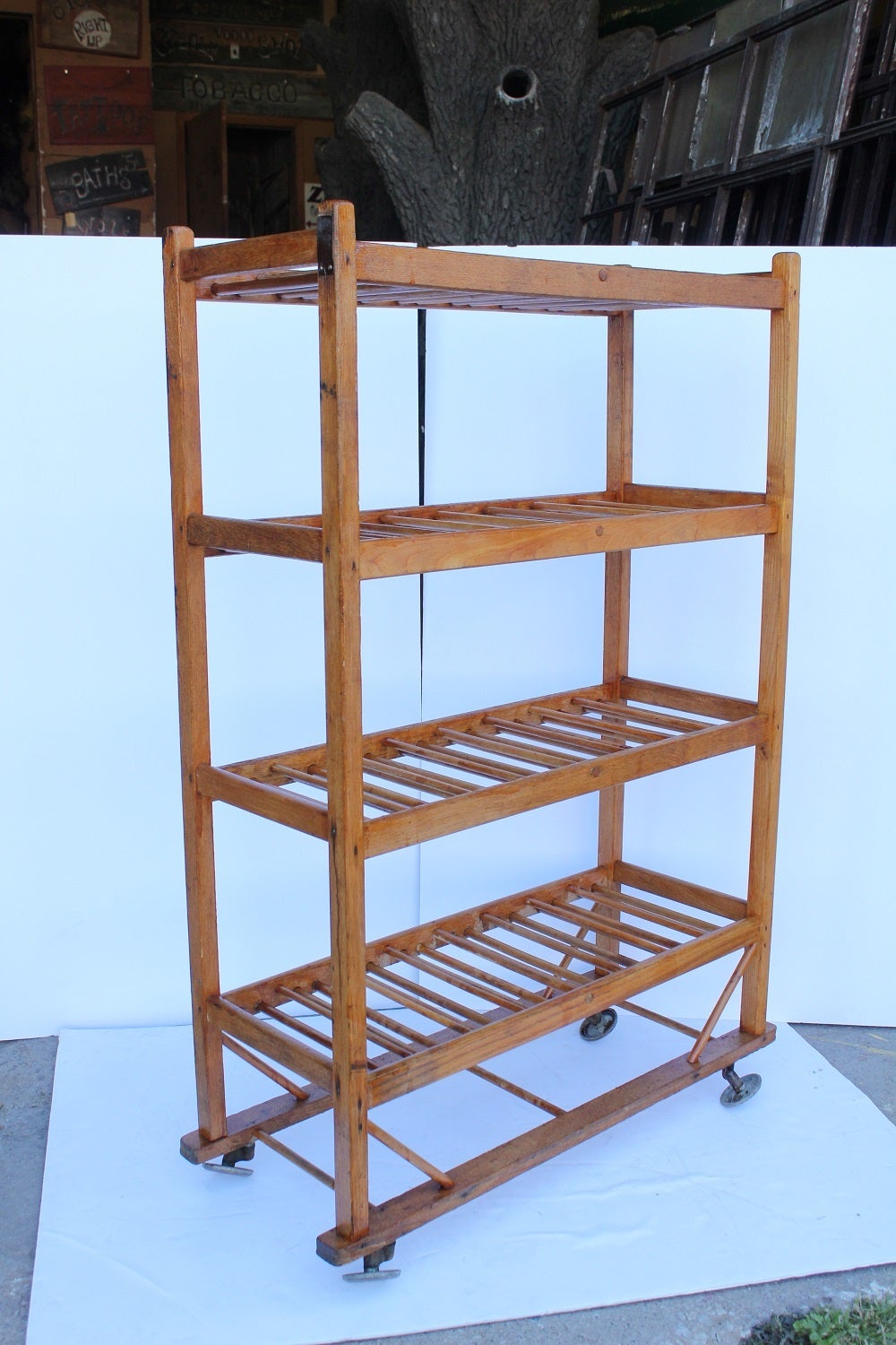 19th Century American Industrial Wood Shelves. Great for storing wine.We have 4 available. Listed price is for each rack.