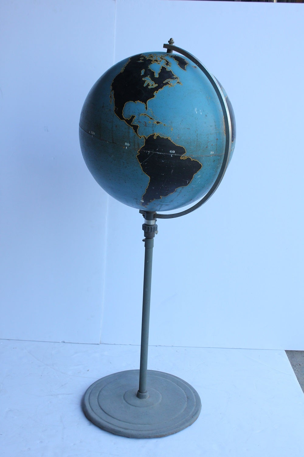 Large 1940s American original aviation floor world globe by Denoyer Geppert Co.