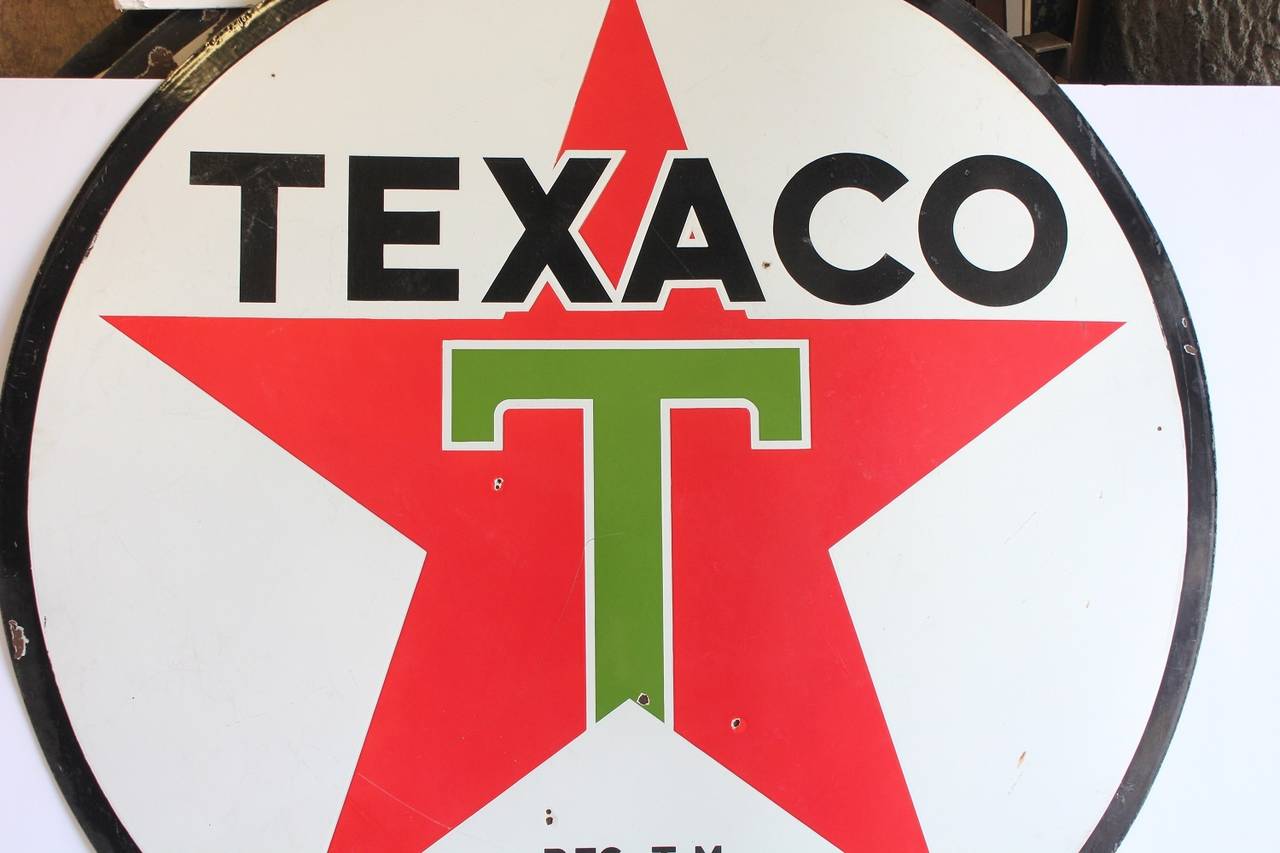 Large 1950's Double Sided Porcelain Texaco Sign