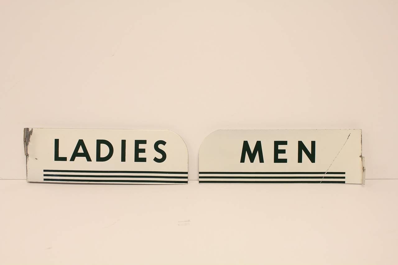 Industrial 1930s Porcelain Double Sided Restroom Signs