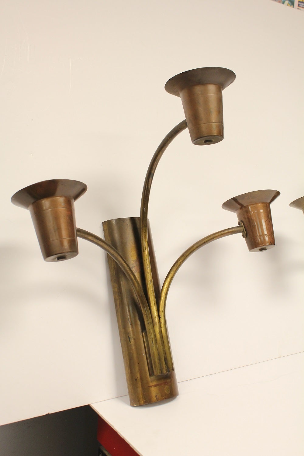Art Deco Large 1930s Brass Wall Sconces For Sale