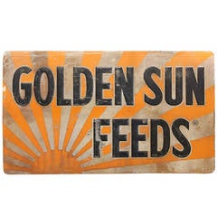 Vintage Embossed Metal, "Golden Sun Feeds" Sign