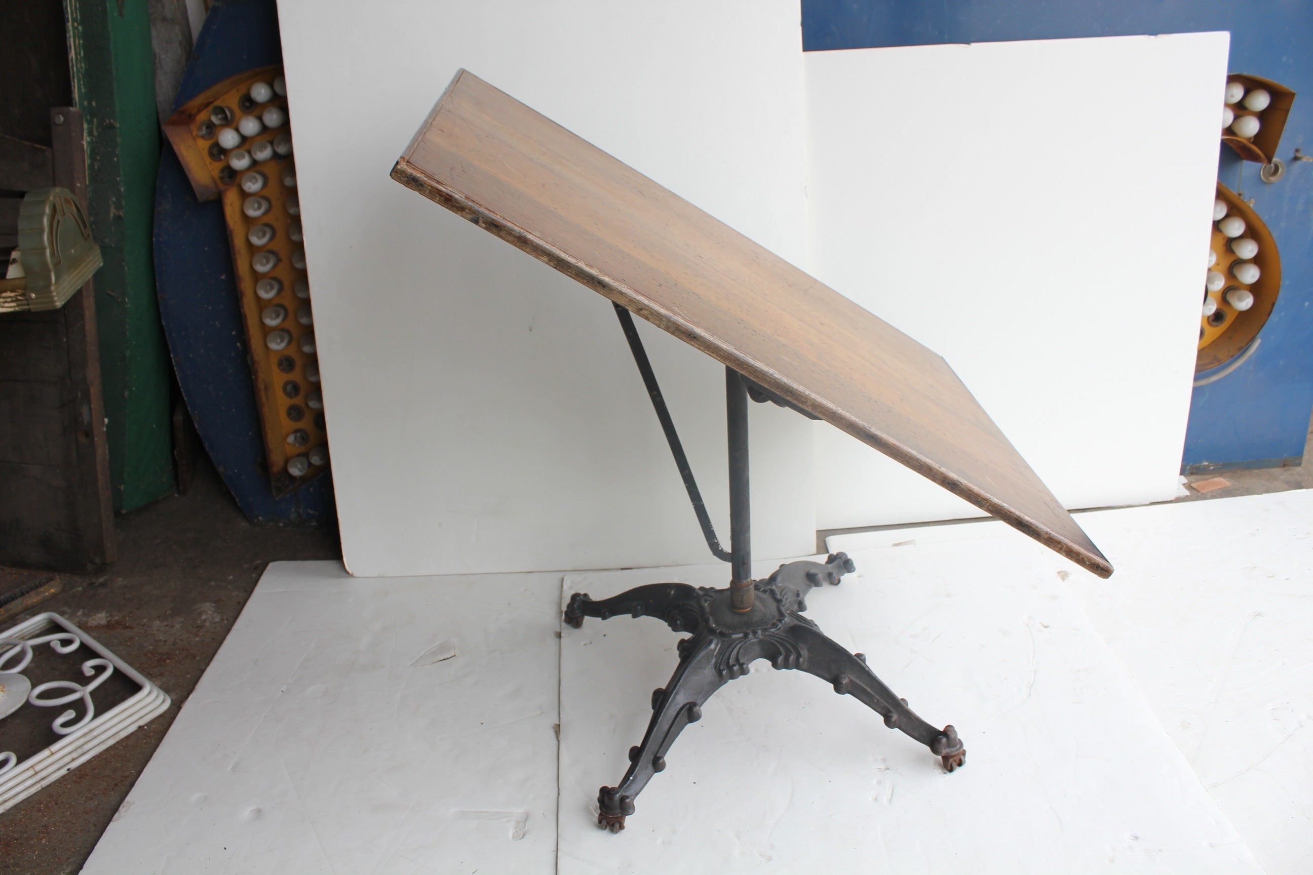 Antique Cast Iron Base Tilt Top Table For Sale