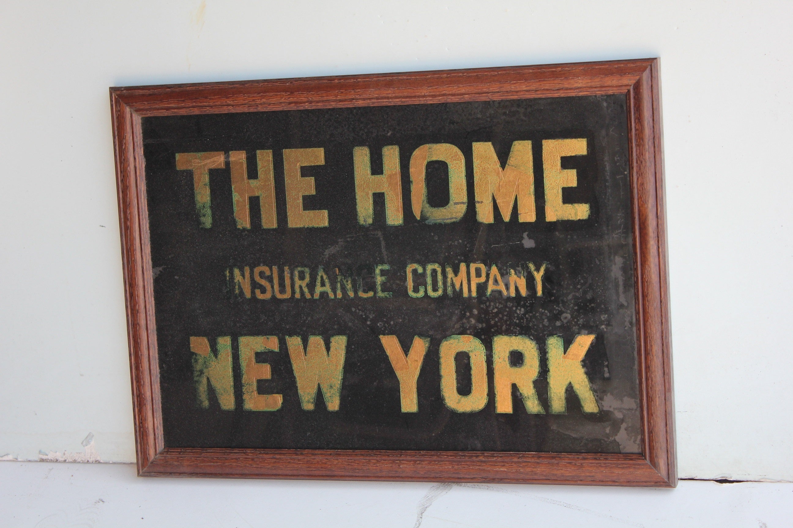 1900
s Reverse Glass Sign "The Home Insurance Company New York " For Sale
