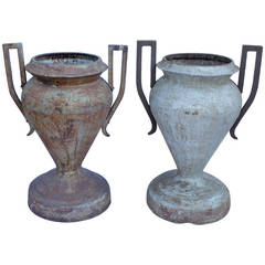 Antique Oversized Cast Iron Urn Planters
