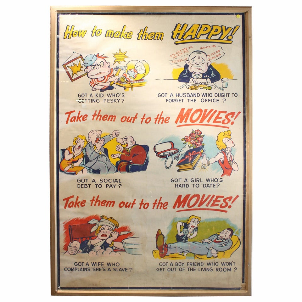 Large 1930s Original Poster, "Take Them Out To The Movies" For Sale