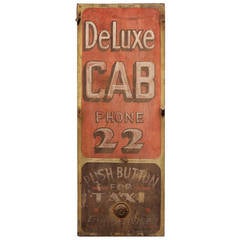 Antique 1900s Tin Deluxe Cab Taxi Sign