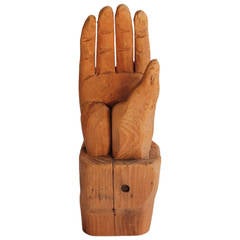 Antique Folk Art Hand-Carved Wood Hand
