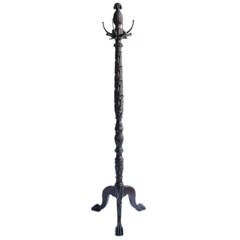 Antique Hand-Carved Wood Coat Rack with Pineapple Design 7