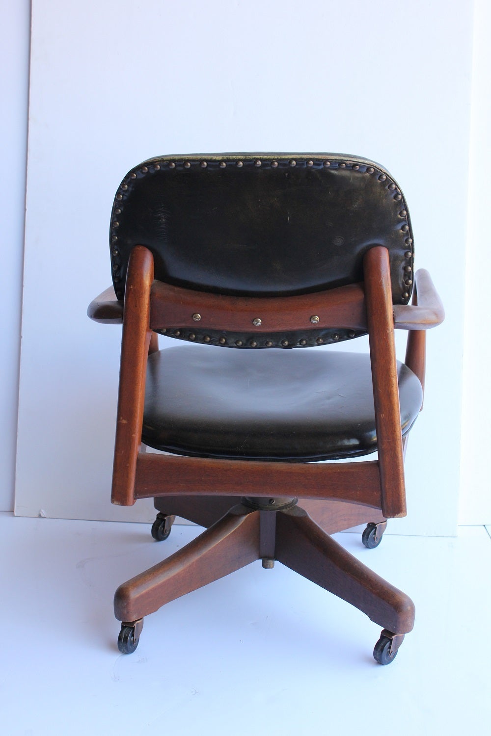 Mid Century Danish Executive Leather & Walnut Desk Chair. Original leather.