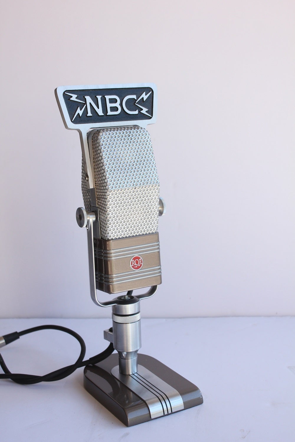 1950s original RCA microphone with new NBC sign and new Art Deco style stand.