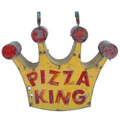 Vintage Double Sided Crown Sign, "Pizza King"