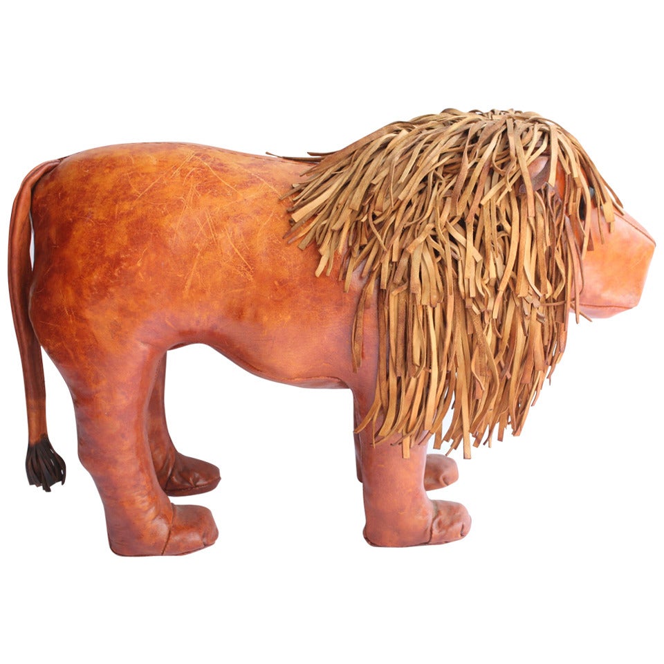 1970s Leather Lion Footstool by Dimitri Omersa for Abercrombie & Fitch