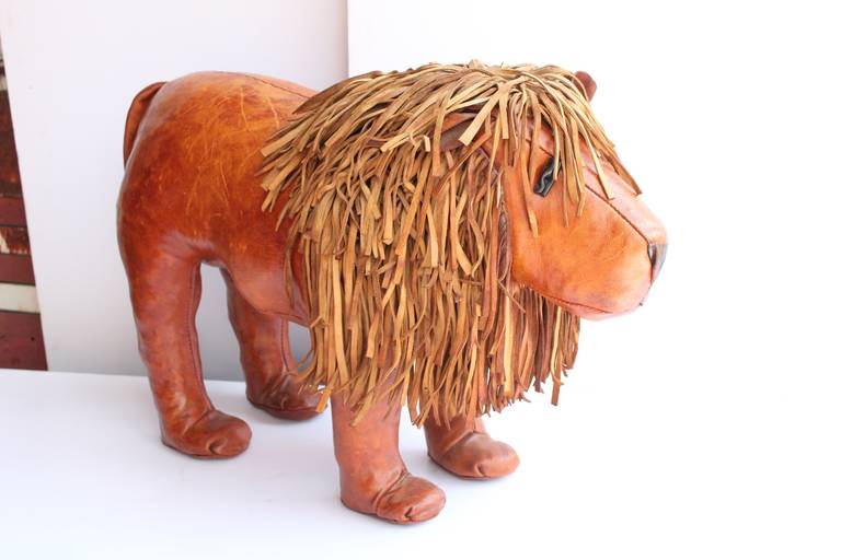 British 1970s Leather Lion Footstool by Dimitri Omersa for Abercrombie & Fitch