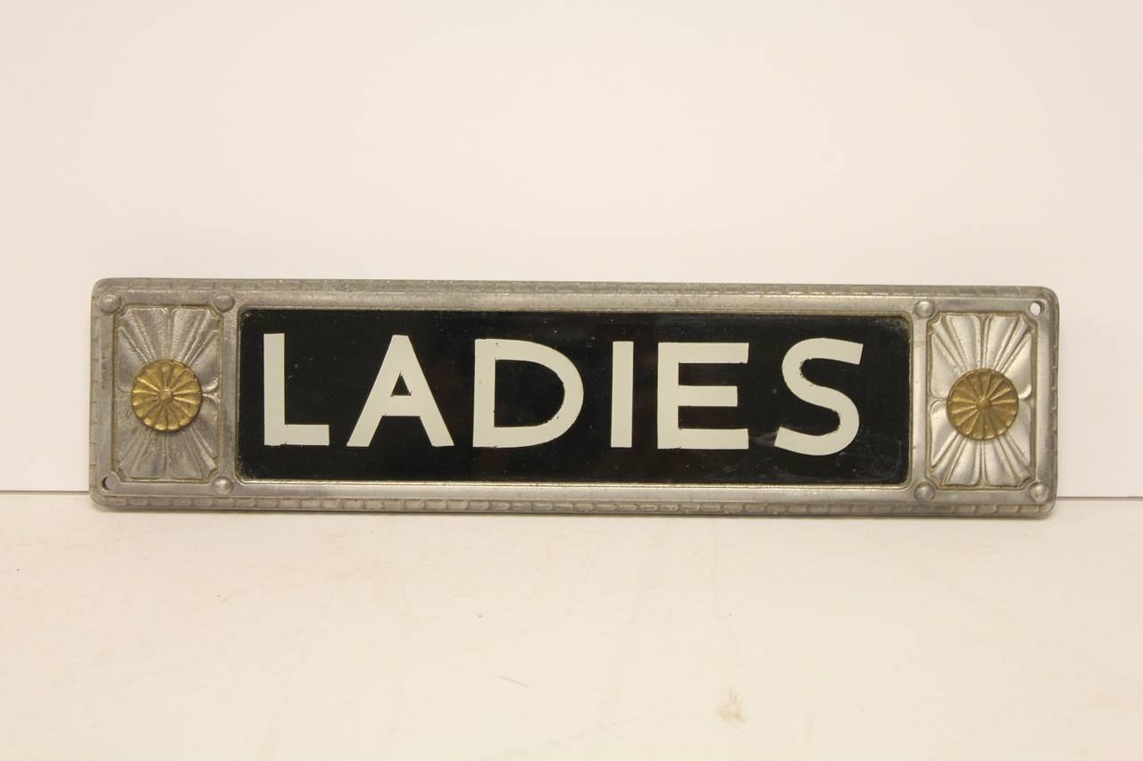 Early 20th Century Glass Ladies Sign In Decorative Metal Frame