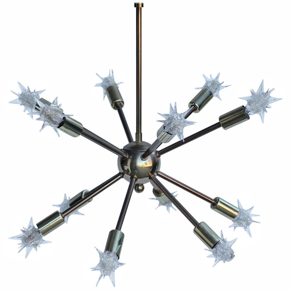 12 Light Brass Sputnik Light Chandelier For Sale