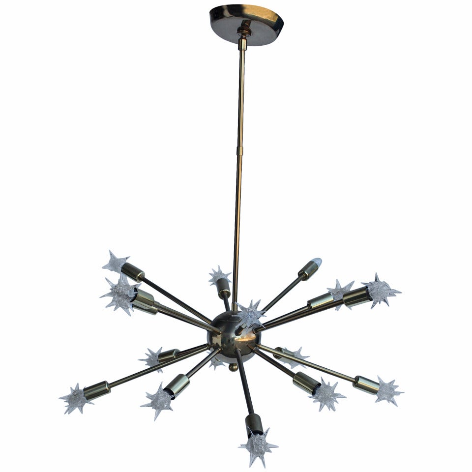 16 Light Brass Sputnik Chandelier For Sale