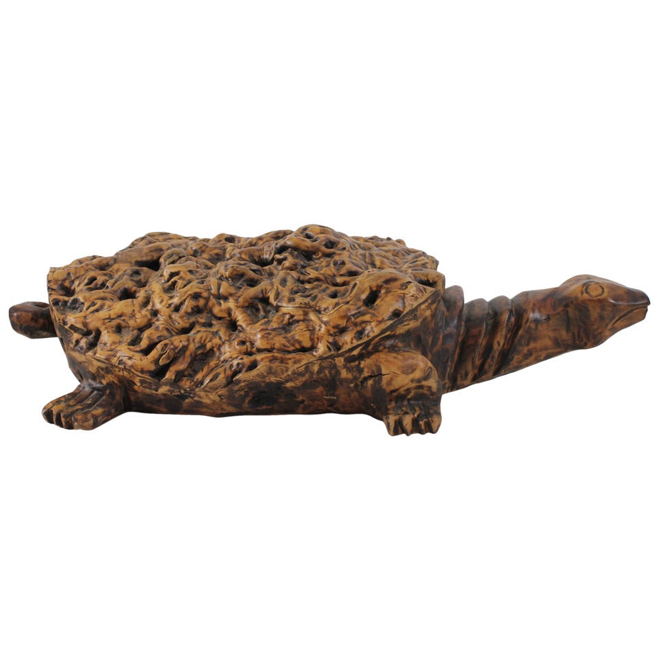 Lifesize Burl Wood Turtle Sculpture
