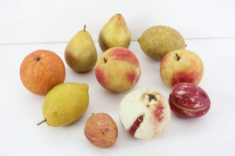 Collection of Ten Italian, HandPainted Alabaster Fruits For Sale at