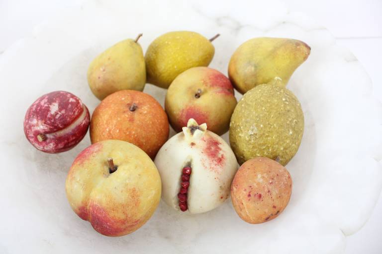 Collection of Ten Italian, HandPainted Alabaster Fruits For Sale at