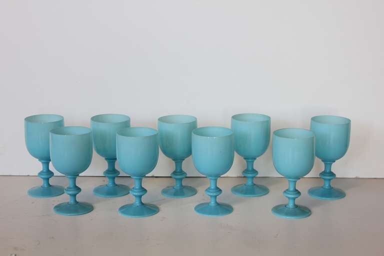 French blue opaline glassware by Portieux Vallerysthal.