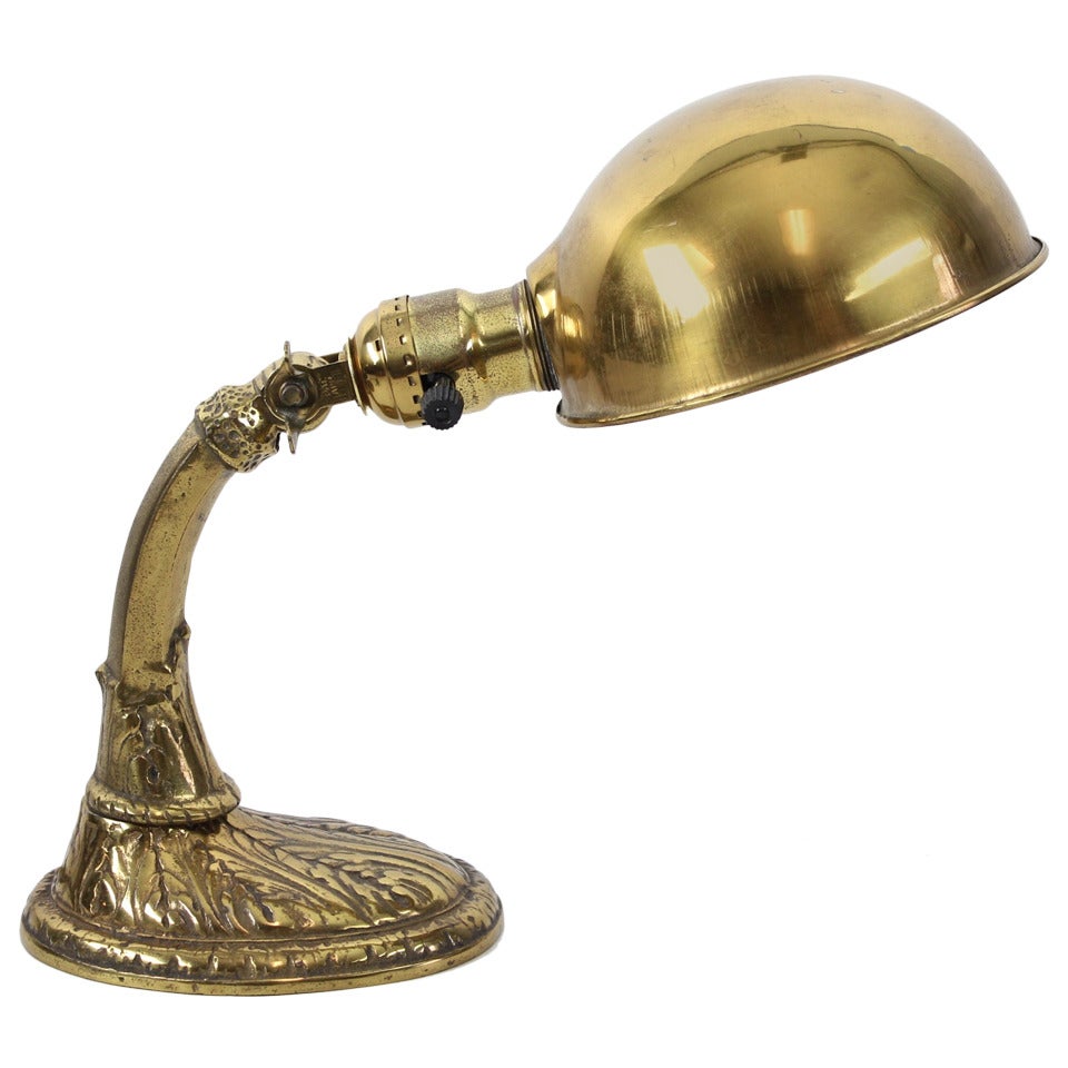 Antique Library Brass Table Lamp For Sale