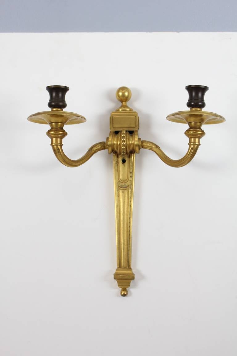 Antique Gilt Bronze Wall Sconces In Good Condition For Sale In Chicago, IL