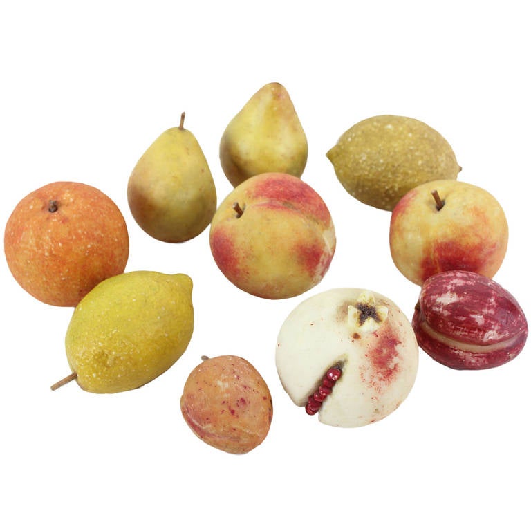 Collection of Ten Italian, HandPainted Alabaster Fruits For Sale at