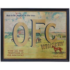 Antique Tin Litho Whiskey Sign