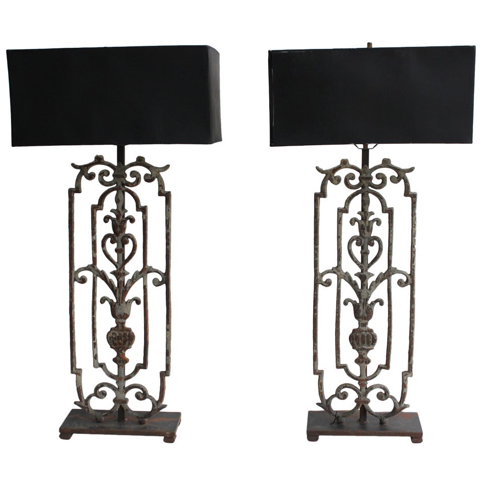 Pair Of Tall Decorative Wrought Iron Table Lamps