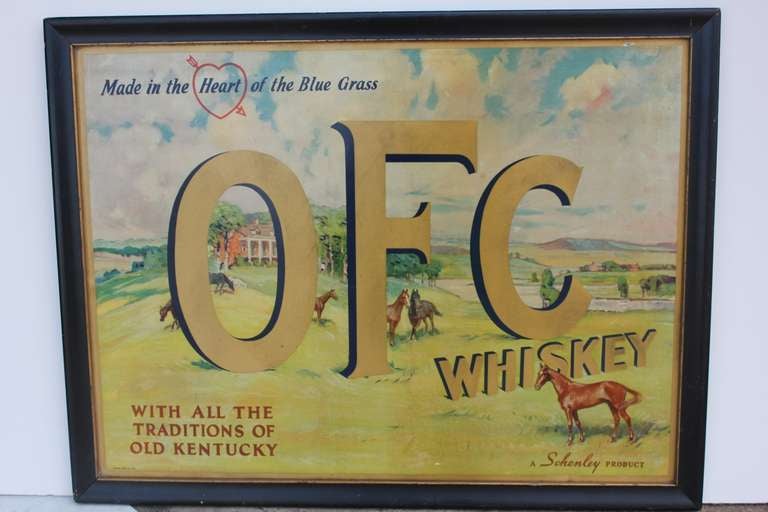 Folk Art Antique Tin Litho Whiskey Sign