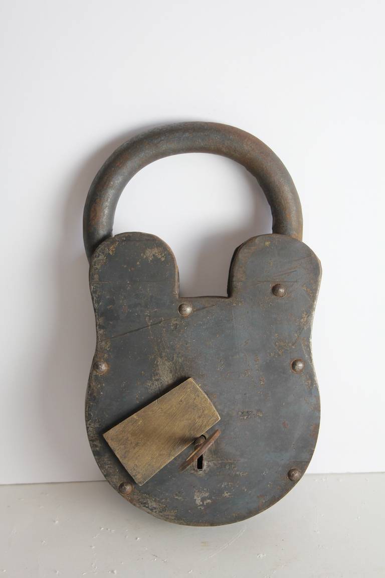 Antique Large Padlock and Skeleton Key For Sale at 1stdibs