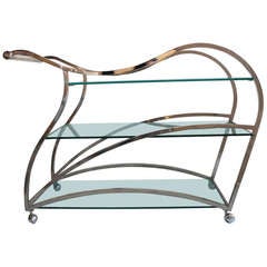 Over Sized Mid Century Chrome 
Glass Bar/Tea Cart