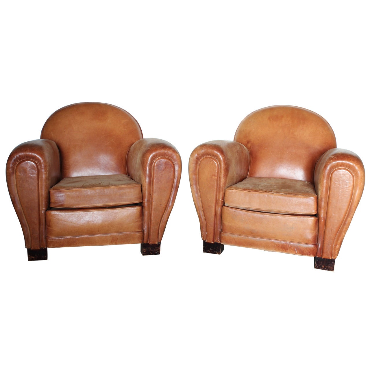 1930's French Leather Club Chairs