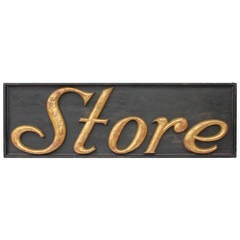 Large Antique Gilded Cast Iron Sign, "Store"