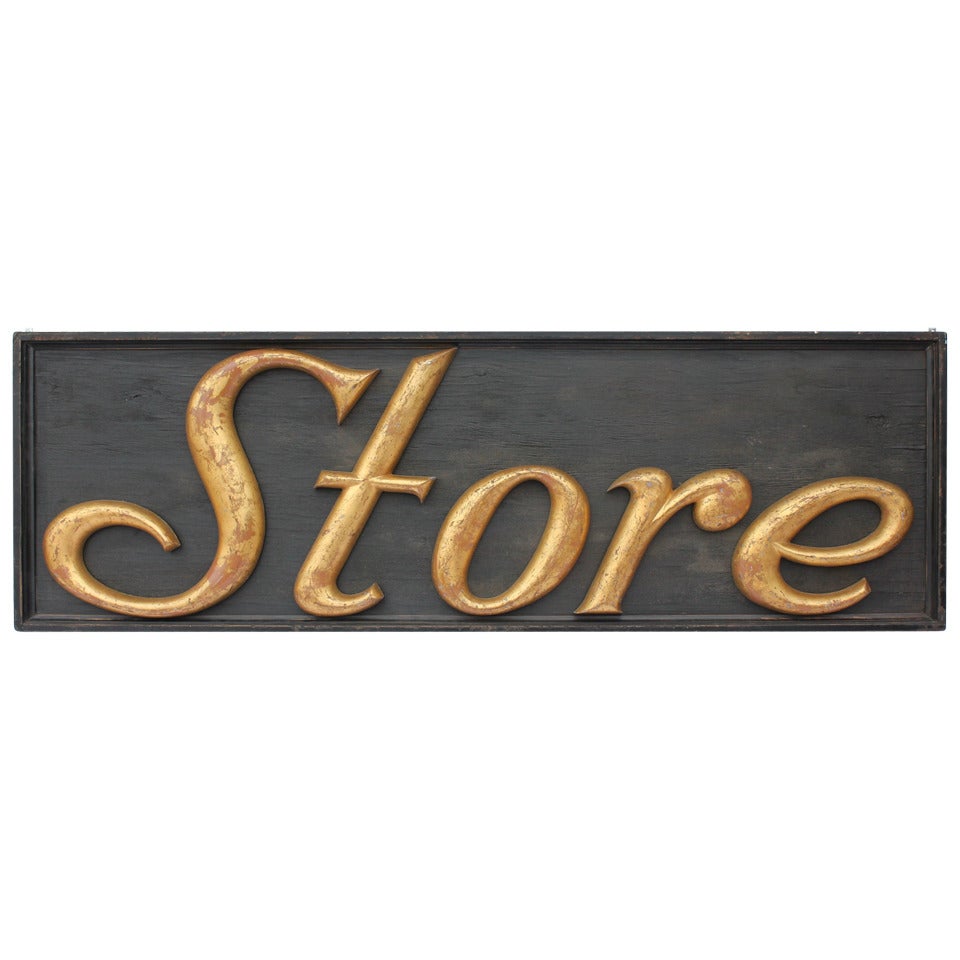 Large Antique Gilded Cast Iron Sign, "Store" For Sale