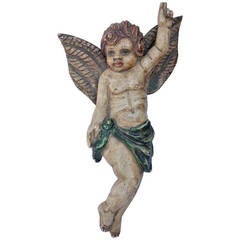 Antique Polychromed Hand-Carved Cherub Figurine 10