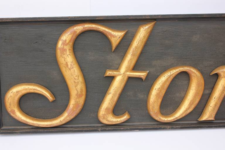 American Large Antique Gilded Cast Iron Sign, 