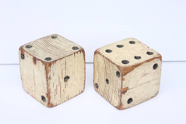 Folk Art Antique Hand-Painted Carnival Dice