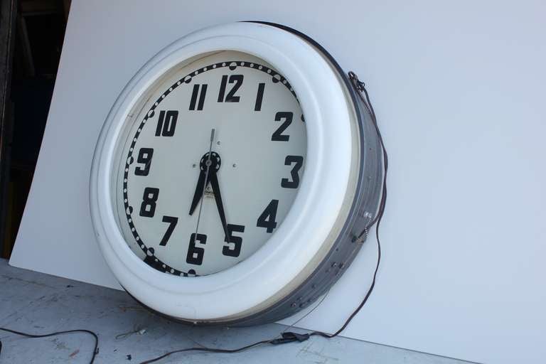 Great large original American 1930's neon wall clock. In working condition.